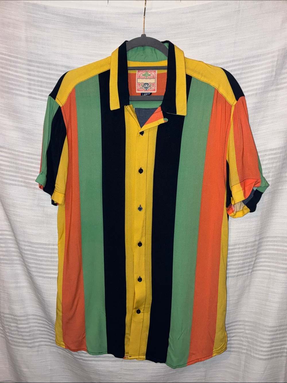 RSVLTS, Men’s M, Vintage-Inspired Multi-Color Stripe Short Sleeve Shirt